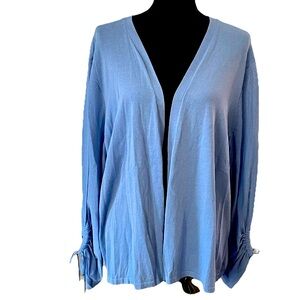 NWT CHICO’S Size 4 or US 20/22 Ruched Sleeve Cardigan Sweater 3/4 Sleeve BLUE